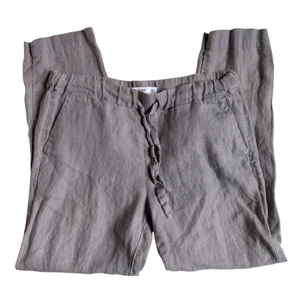 Mango Basics 100% Linen Drawstring Pull On Pants (Gray) - Size Small - Picture 3 of 12